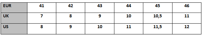 ALTAMA SIZE CHART